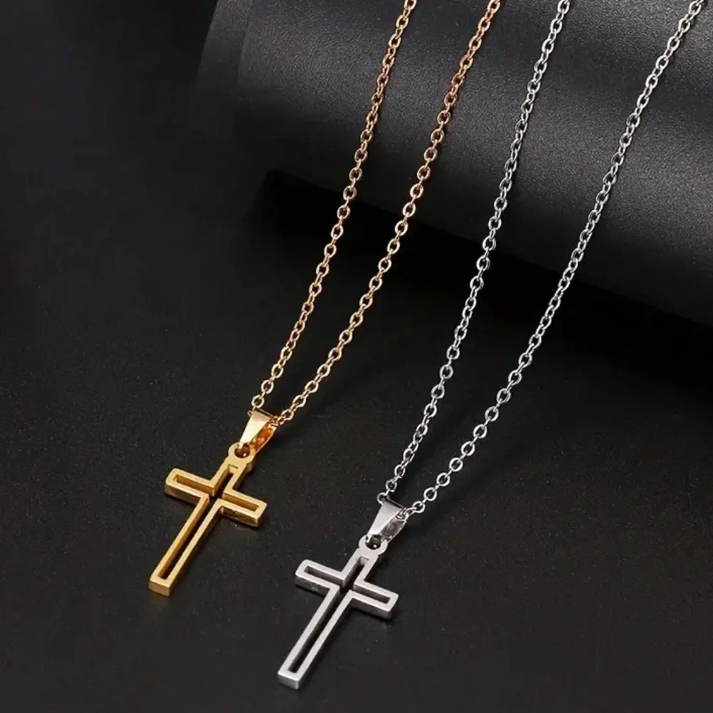 NEW Minimalistic Classic Unisex Cross Silver Religious Pendant Gothic Necklace